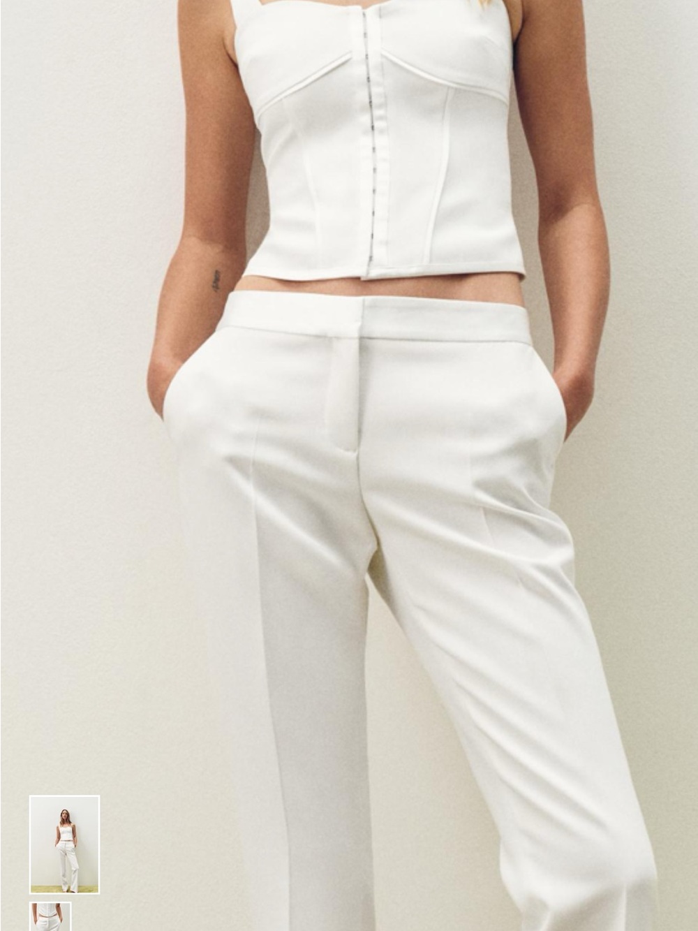 Zara - White Tuxedo Trousers - Women's Tailored Pants